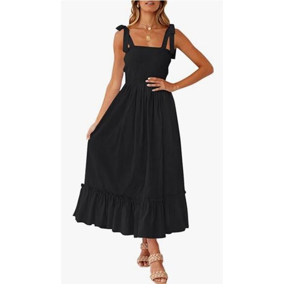 Zesica Women’s Black Tie-Strap Smocked Maxi Dress US S - Picture 7 of 15